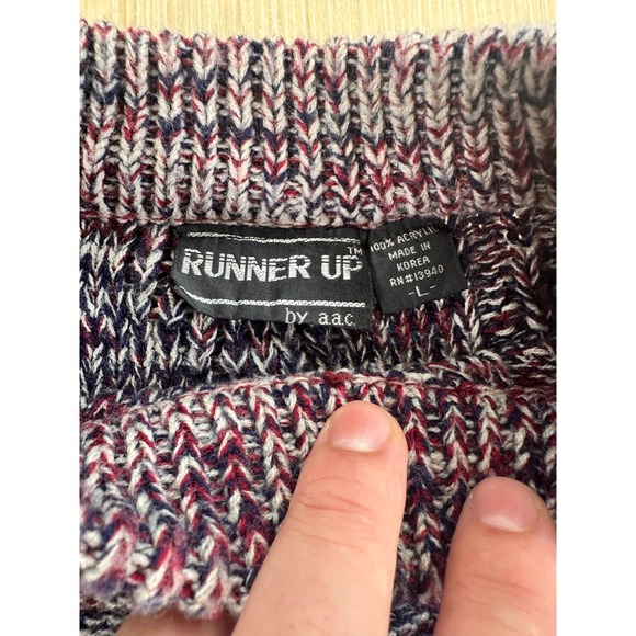 Runner Up Sweater Mens Large Purple Acrylic Chunky Cable Knit Ribbed Mock Neck - Picture 2 of 4